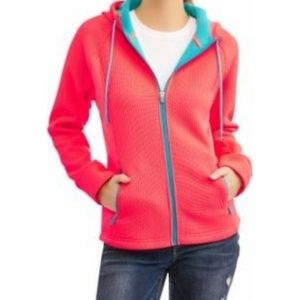 hot pink fitness jacket with teal accents